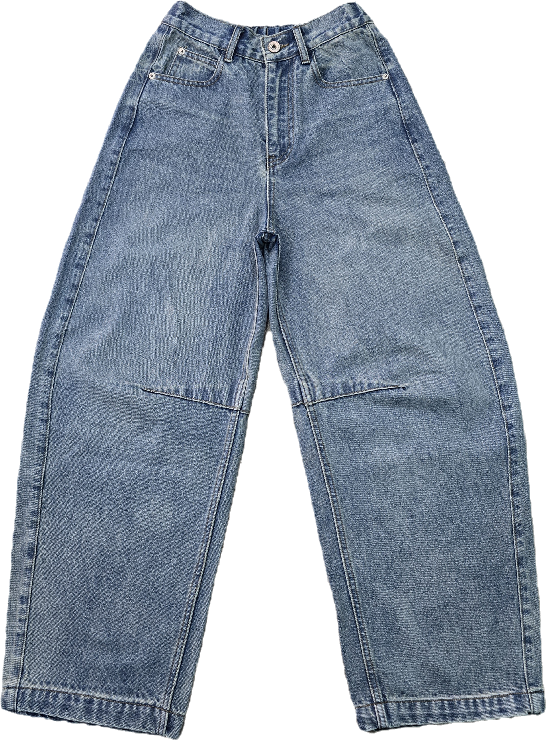 杨幂同款蓝色松紧腰阔腿牛仔裤秋冬复古慵懒风宽松牛仔裤