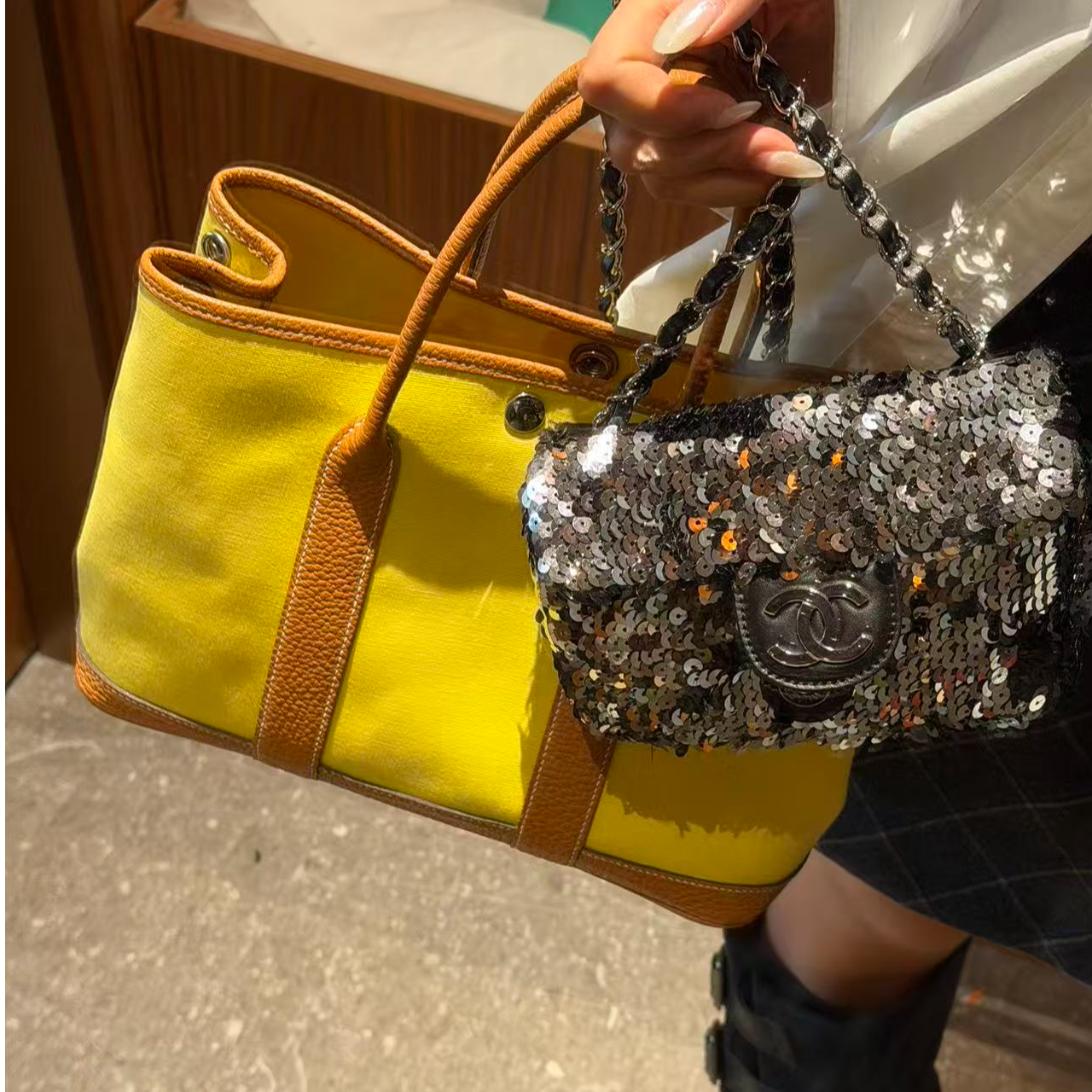 95新 Hermes/爱马仕 展会外场！黄棕拼色花园包30 