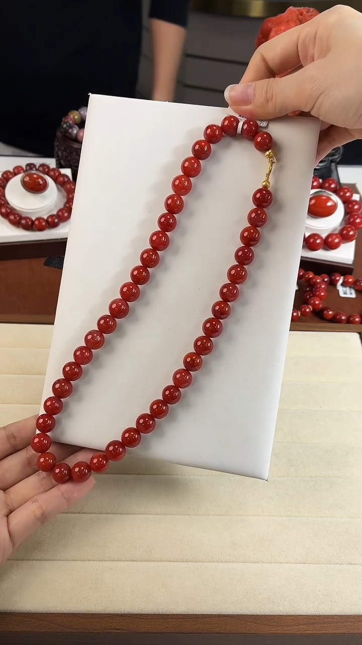 银S925镶嵌瓦西锦红女神链11mm南红玛瑙一个/条