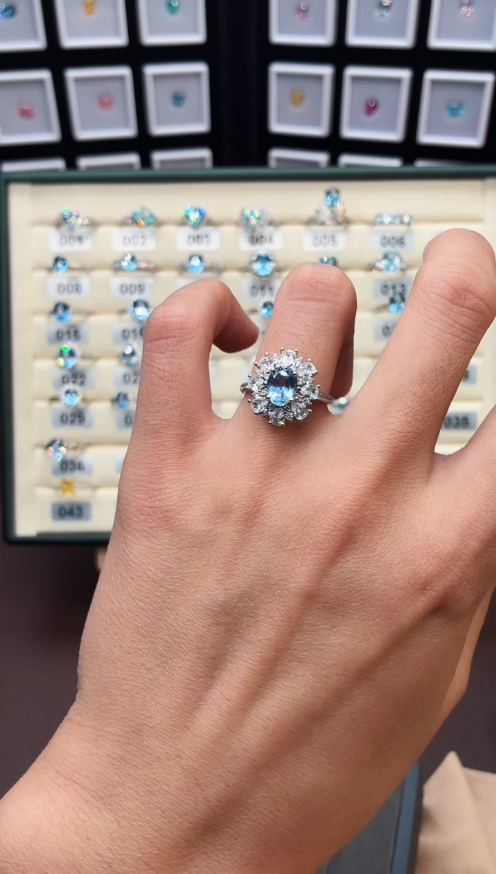 银S925镶嵌戒指海蓝宝石111