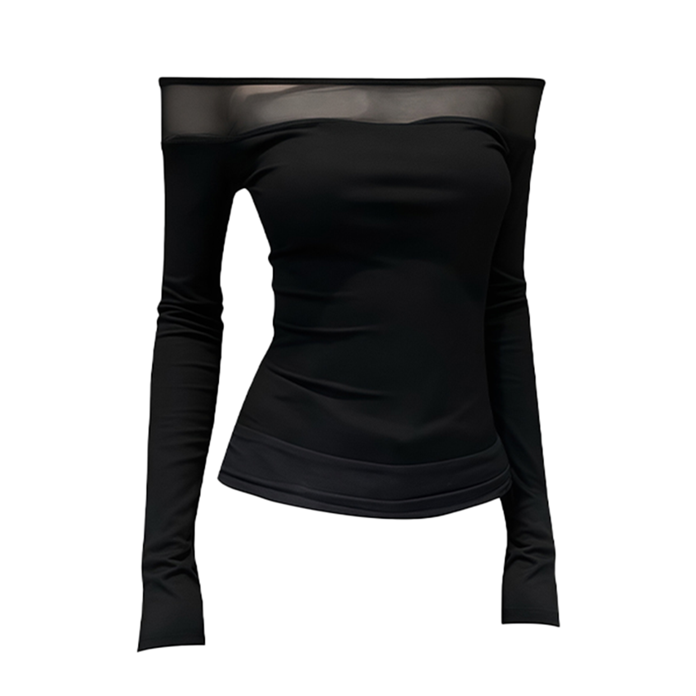 秋冬新款一字肩气质性感网纱拼接t恤长袖小众显瘦纯欲打底上衣女