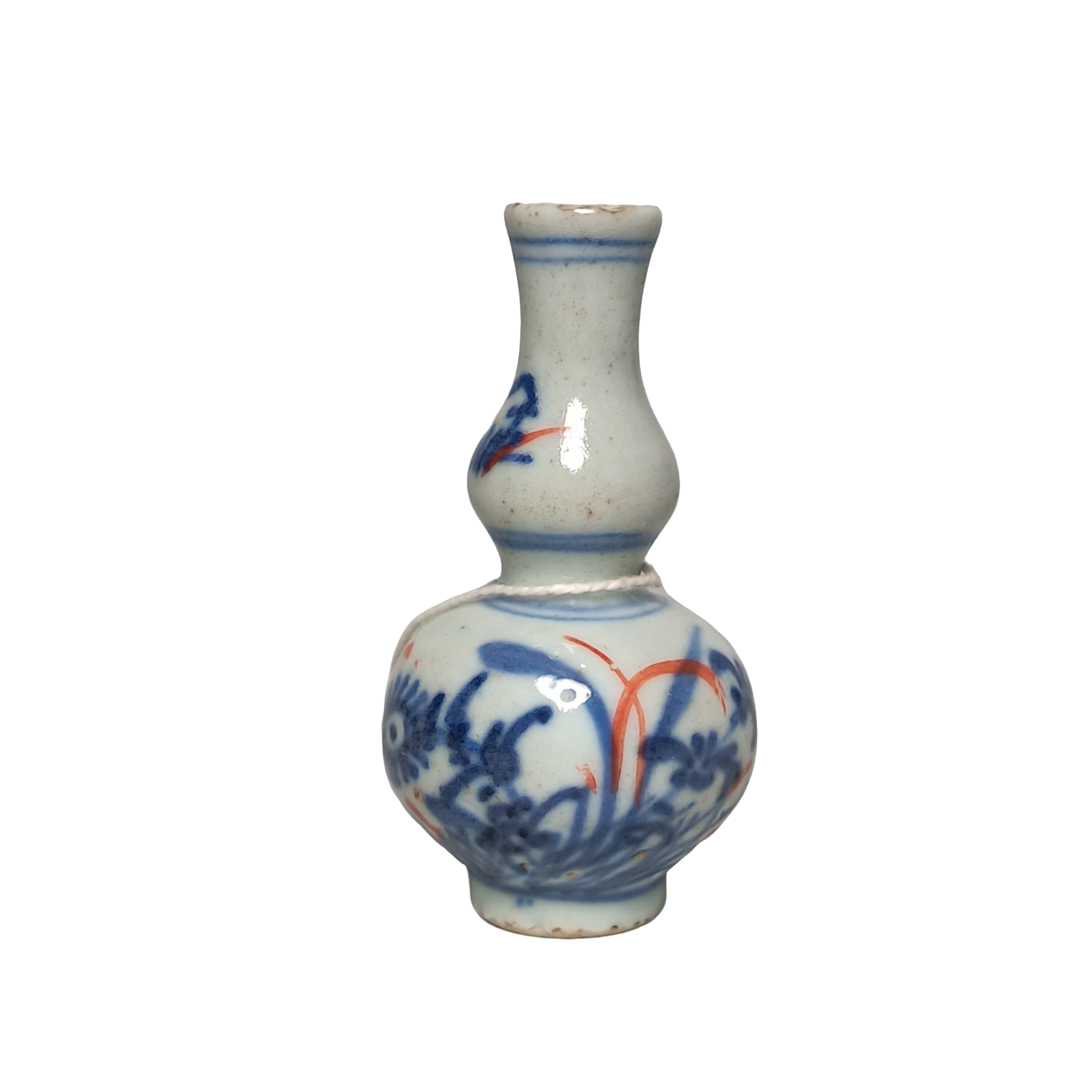 【010011200】清康熙 青花加彩花卉葫芦瓶