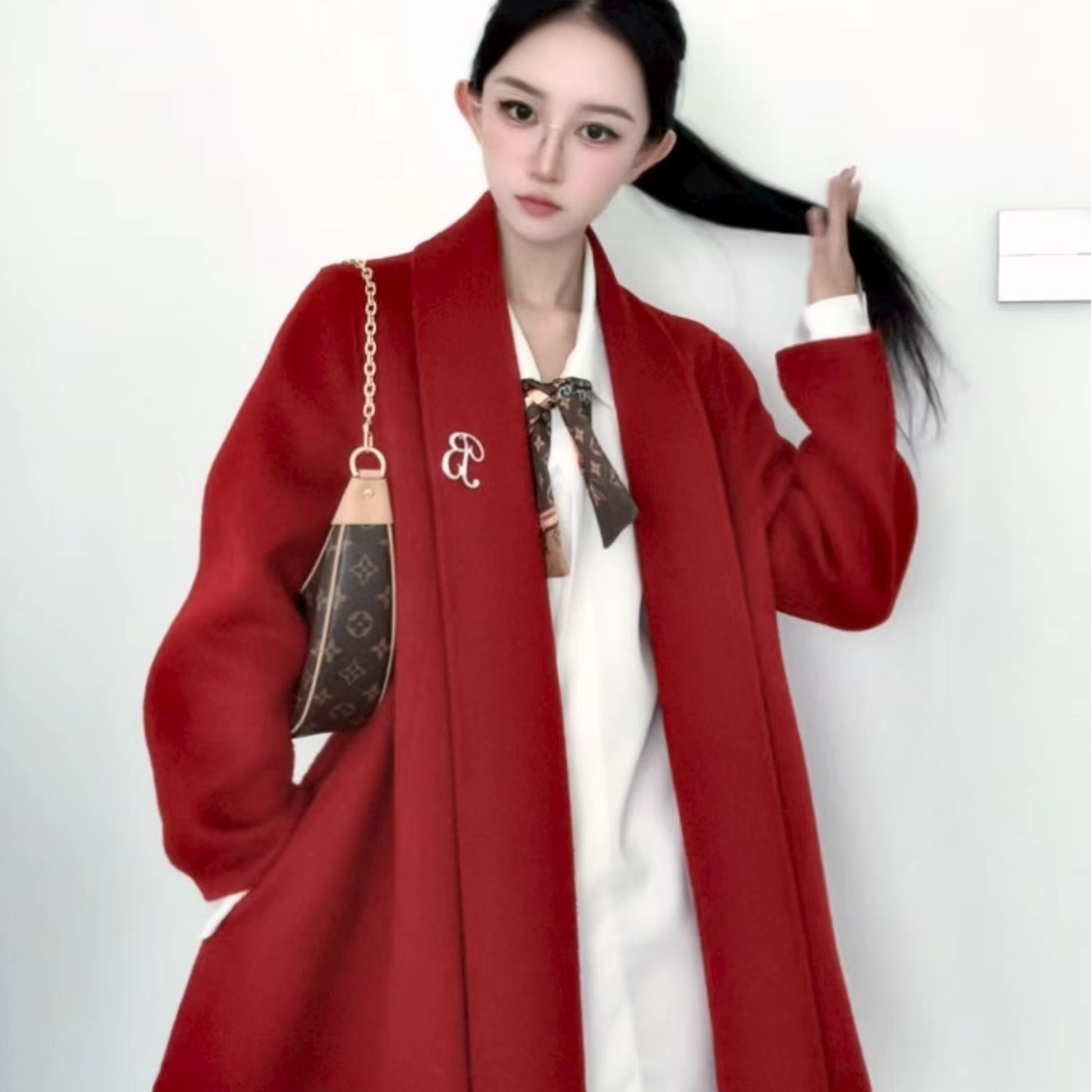 S预售（哆金）8083红色短中款大衣高端羊毛羊绒小个子显瘦百搭