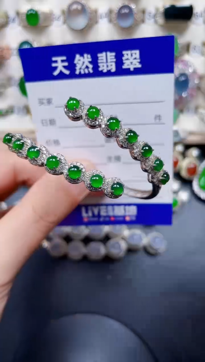 银S925镶嵌手镯翡翠220