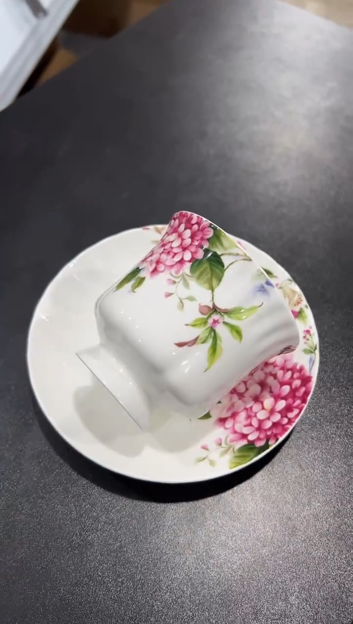 杯子骨瓷（简装）绣球花咖啡杯碟一套+骨瓷咖啡勺