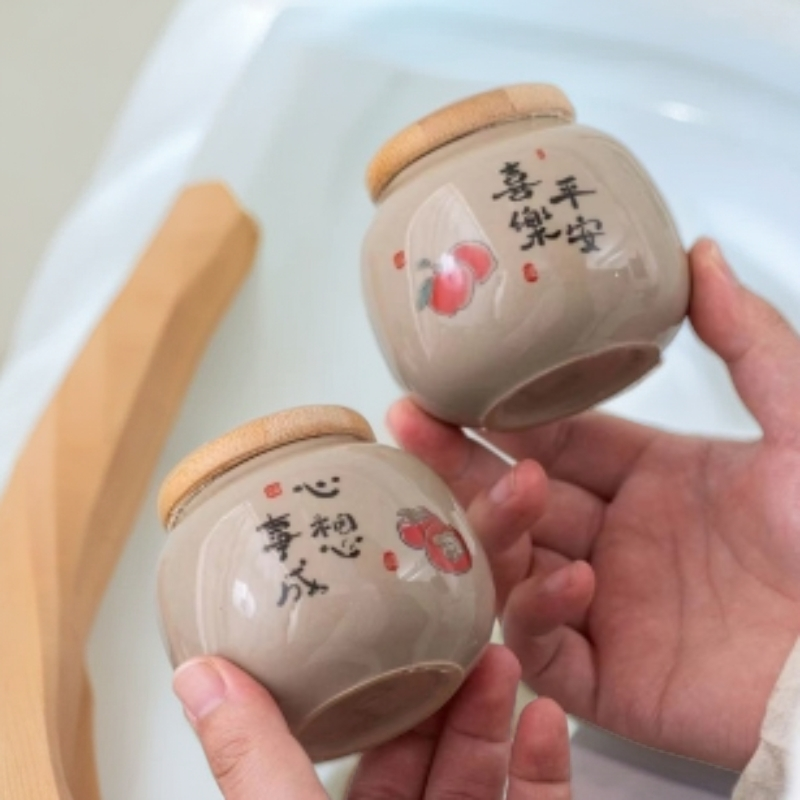 ZH1072-心想事成+平安喜乐粗陶茶叶罐