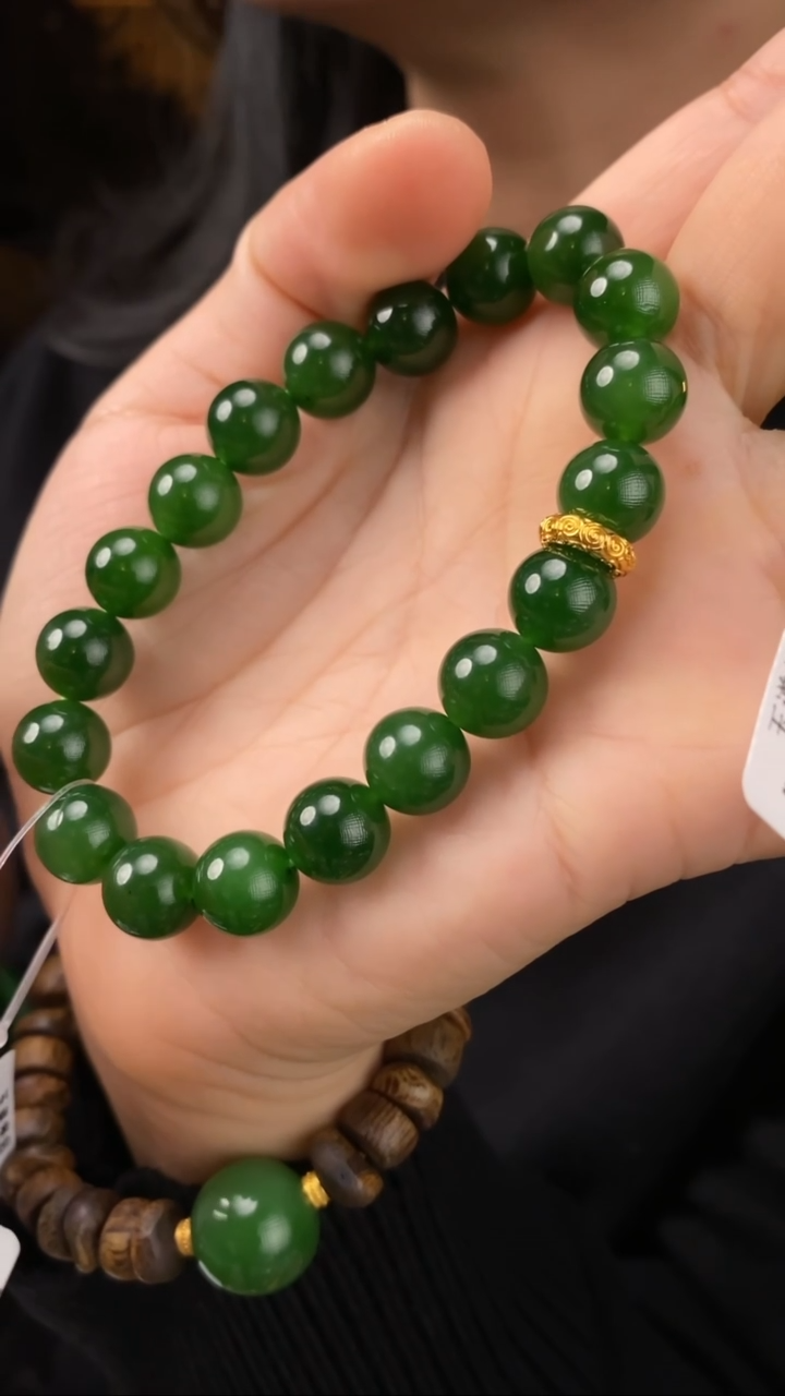 【闪购商品】和田玉碧玉手串18K金镶嵌【玉道侠侣】俄料红皮10MM