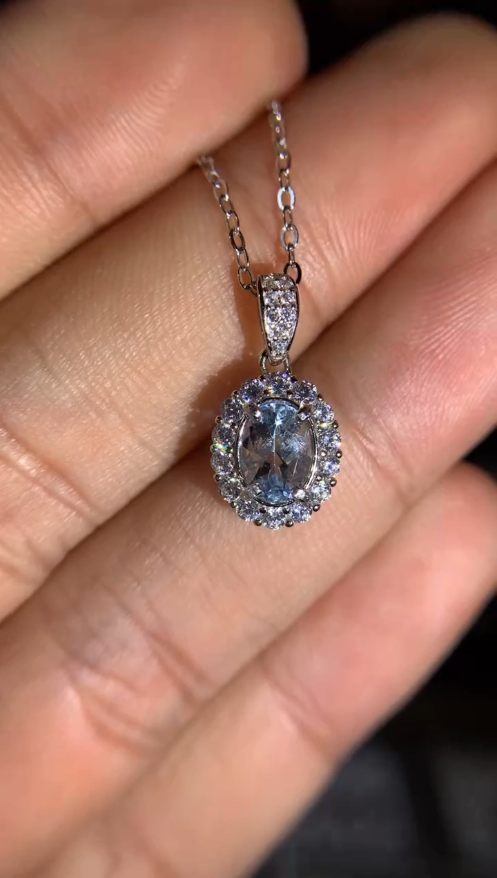 【闪购商品】海蓝宝石吊坠(赠链)银S925镶嵌天然