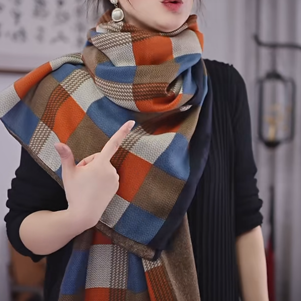 时尚棉麻质感防晒围巾披肩百搭柔软舒适保暖气质款175*85（棋盘格