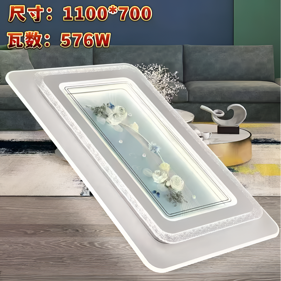led现代简约风LED高亮客厅灯金瓷画设计餐厅长方形家用客厅顶灯