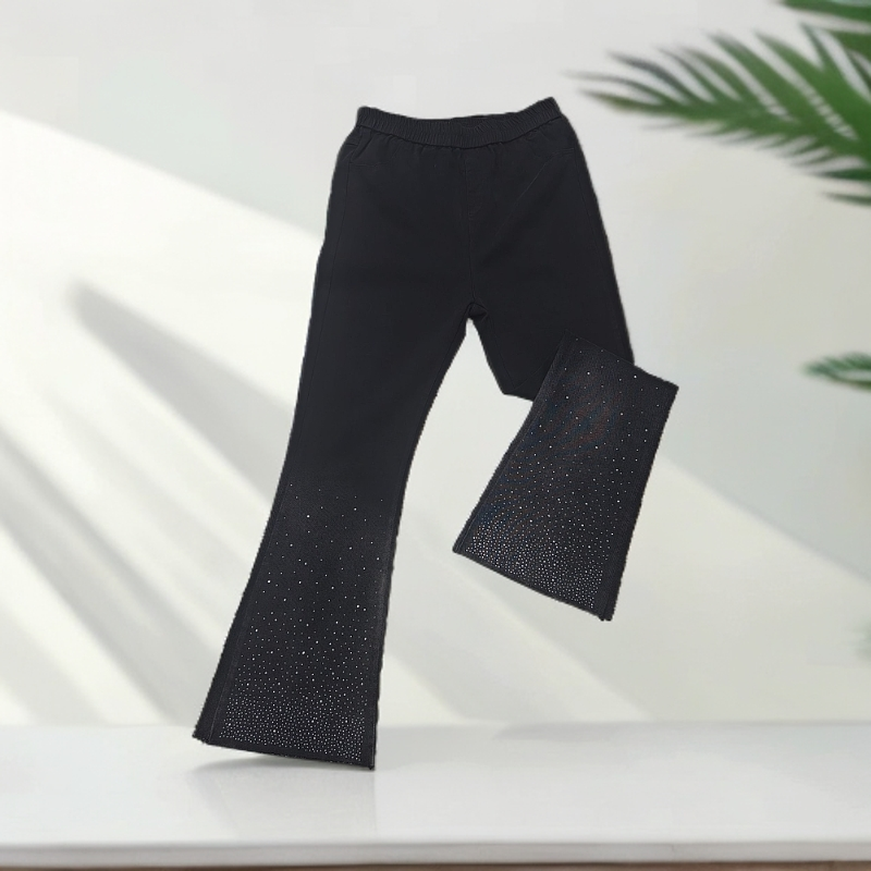 2025春季新款时尚潮流重工烫钻星空高腰显瘦微喇裤-6352
