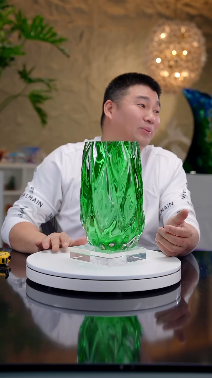 手工艺品琉璃绿色设计款花器