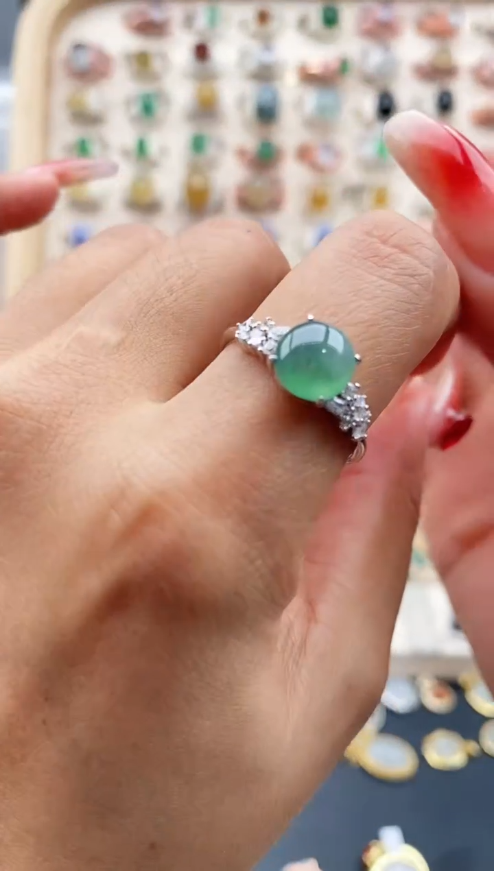 【闪购商品】翡翠戒指银S925镶嵌缅甸天然A货翡翠111  3+4