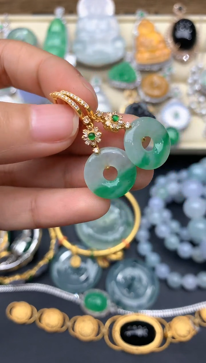 【闪购商品】翡翠耳饰18K金镶嵌237-中国好珍宝