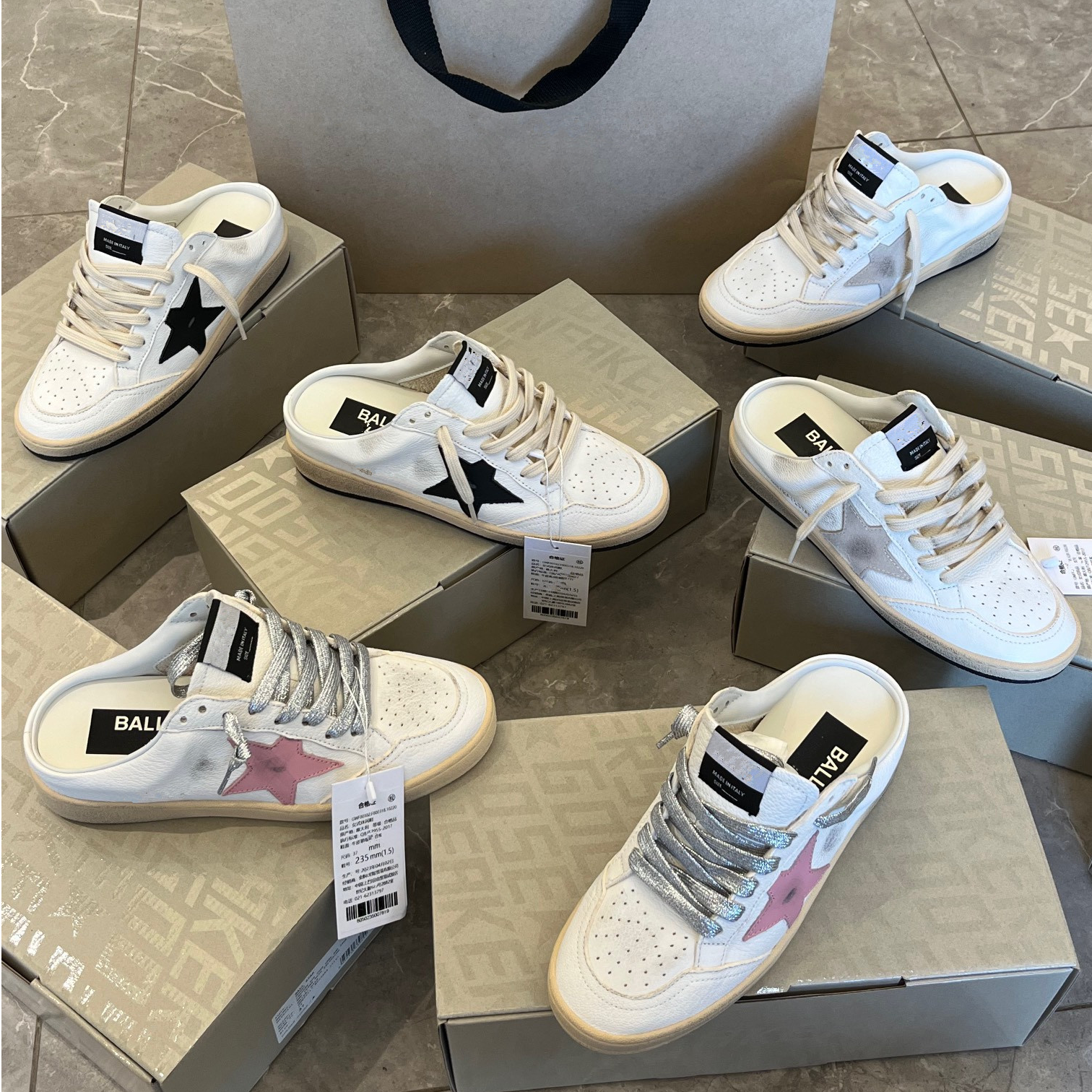 韩版经典ball系列半拖黑粉灰色豹纹星星做旧小脏鞋女复古休闲板鞋