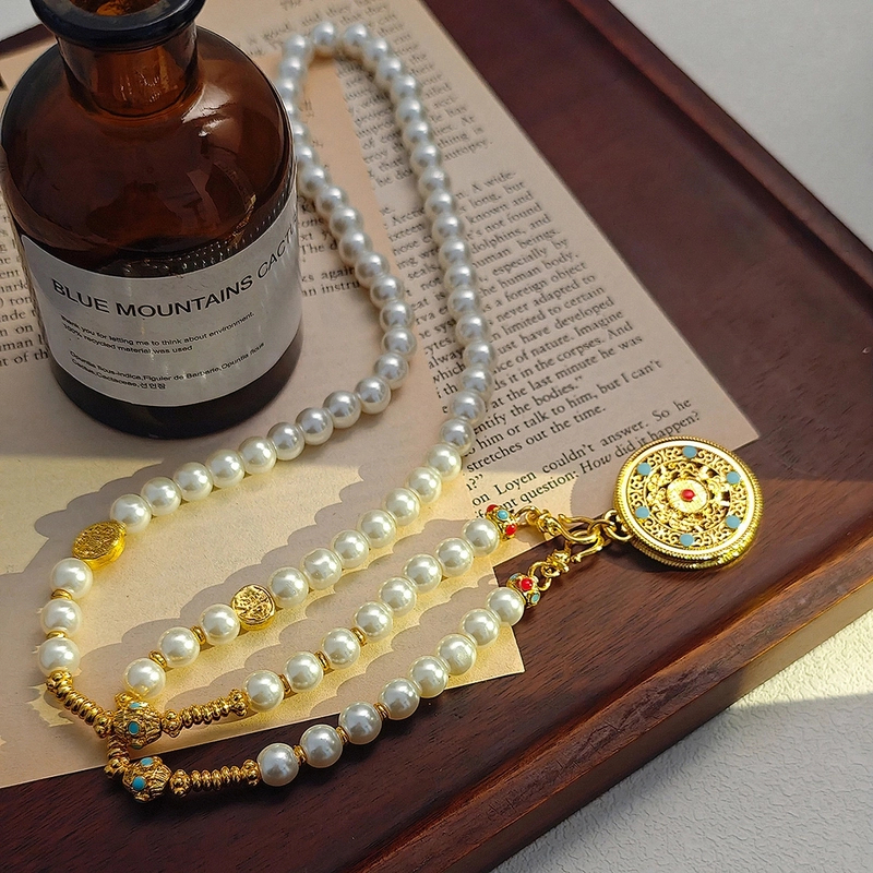 五福镂空圆盘手工串珠项链轻奢优雅高级感坠链