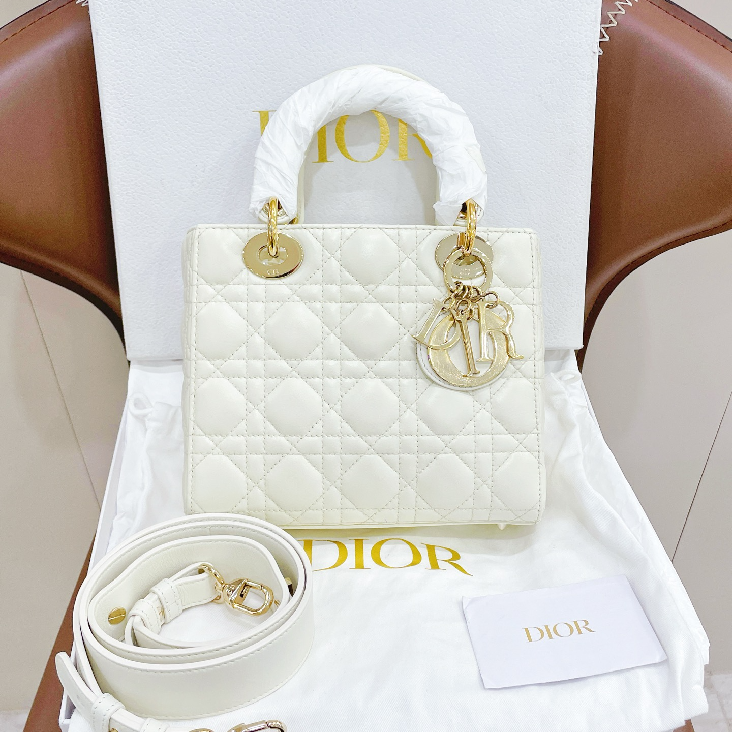 95新 DIOR/迪奥 白金四格戴妃手提包