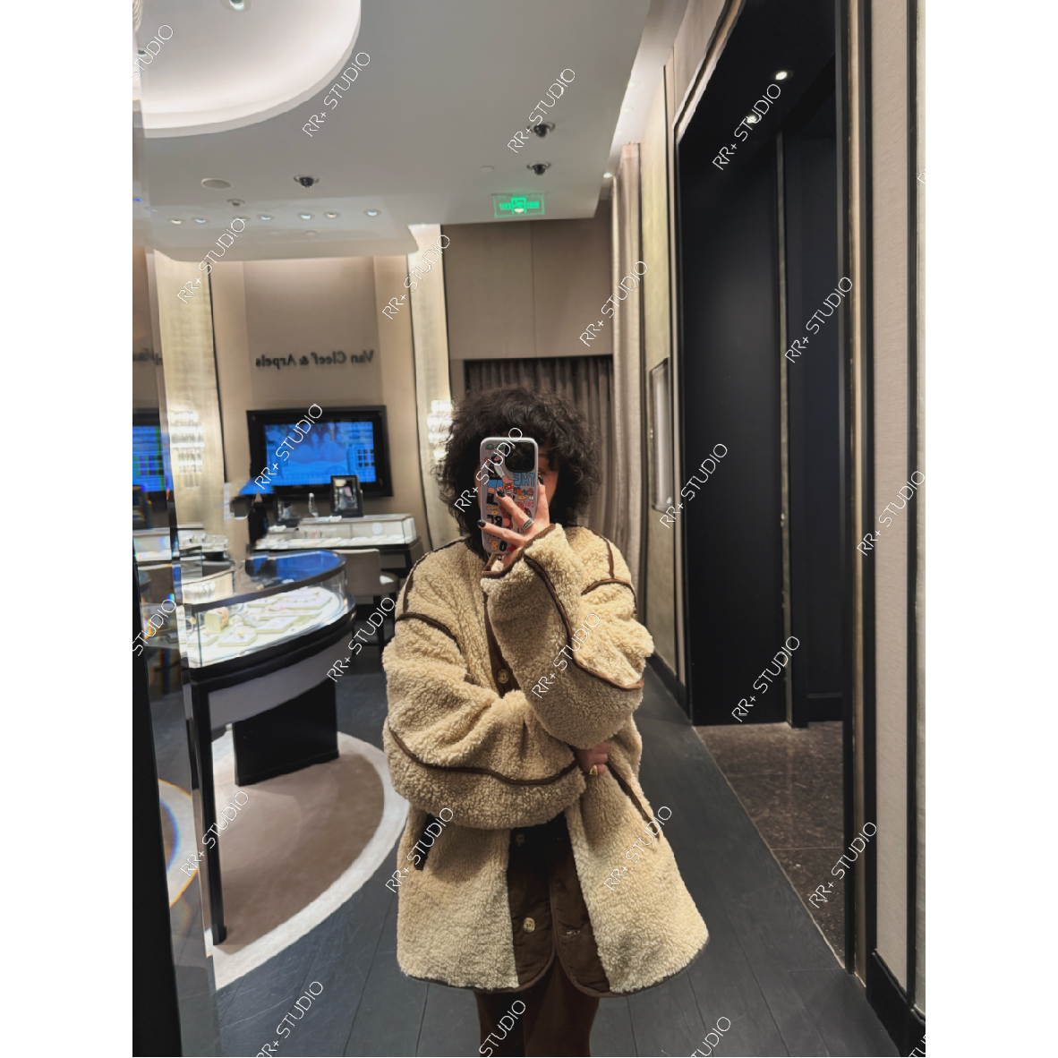 22901复古撞色拼接毛茸茸棉服女休闲宽松百搭保暖外套