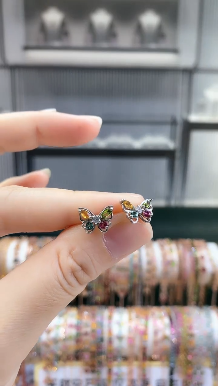 银S925镶嵌耳钉碧玺6666666