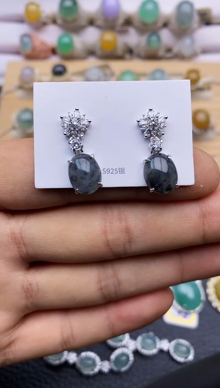 【闪购商品】翡翠耳饰银S925镶嵌0025