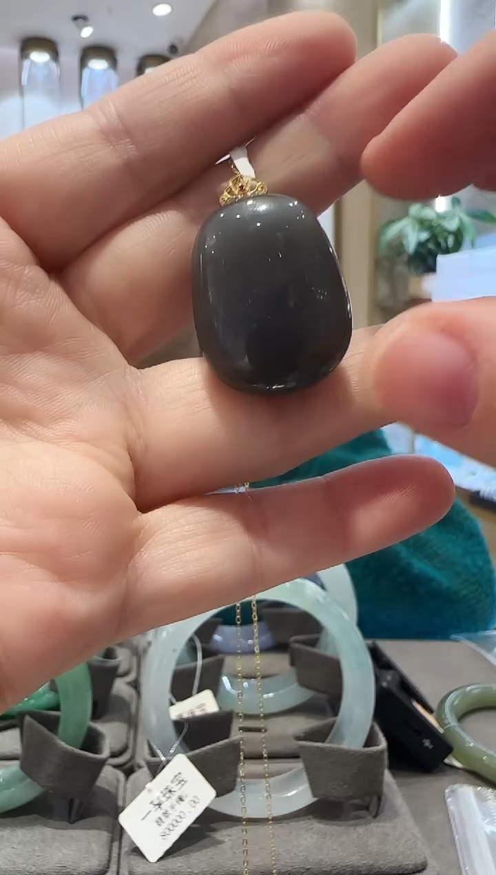 颈饰18K金镶嵌和田玉【49】