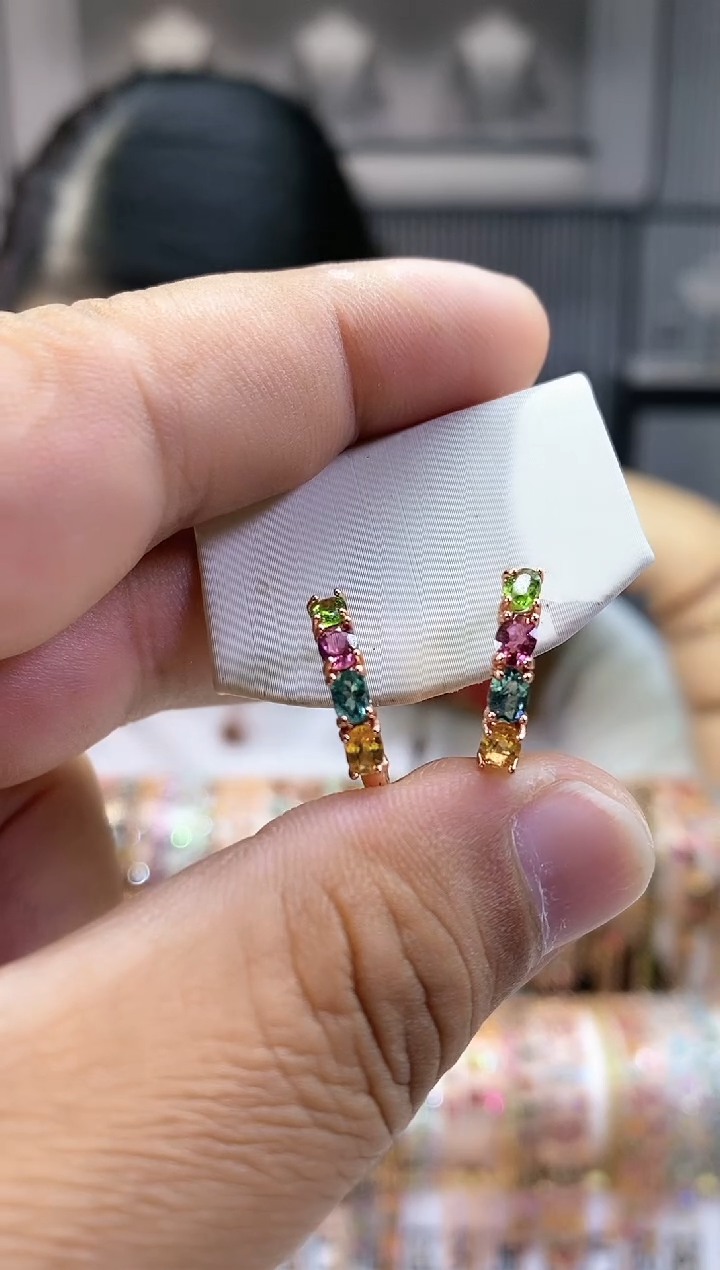 银S925镶嵌耳扣碧玺35435435434