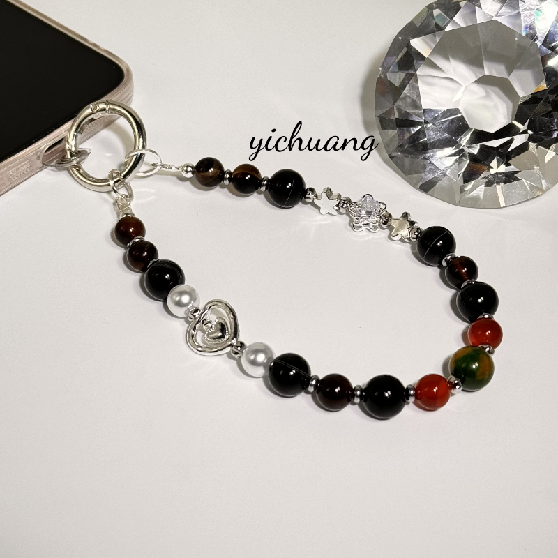 创意手机链个性手工串珠手机挂链时尚爱心女款通用手机链手腕款