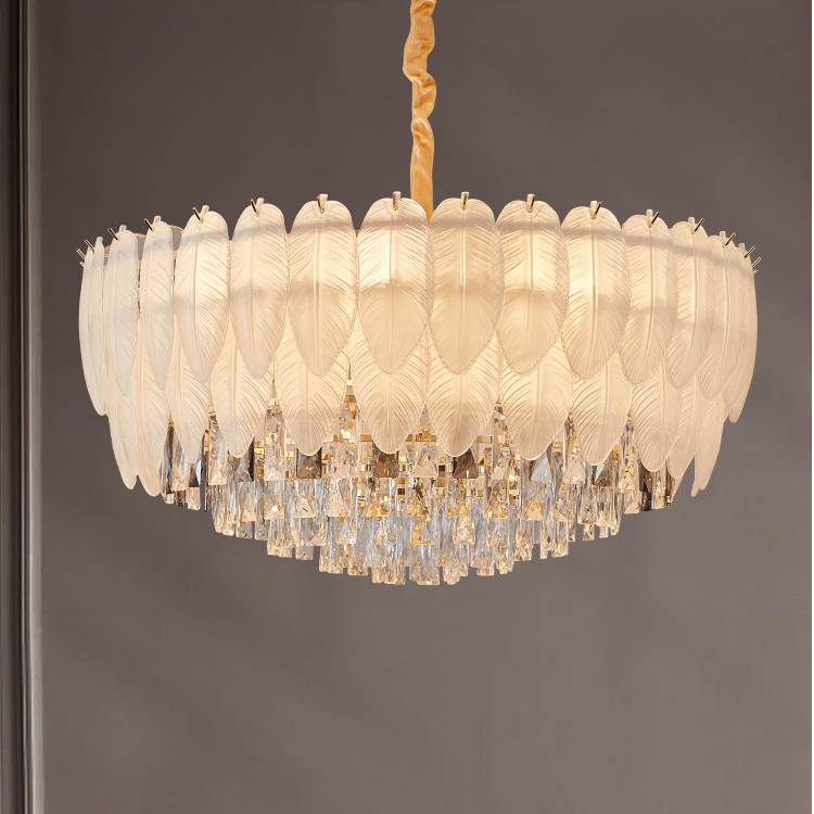 法式轻奢羽毛水晶客厅吊灯网红创意ins奶油风卧室餐厅家用led灯具