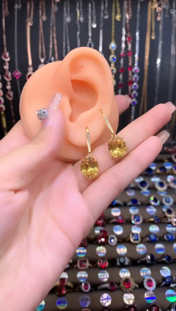水晶耳饰银S925镶嵌高温优化/合成处理 金色10.12