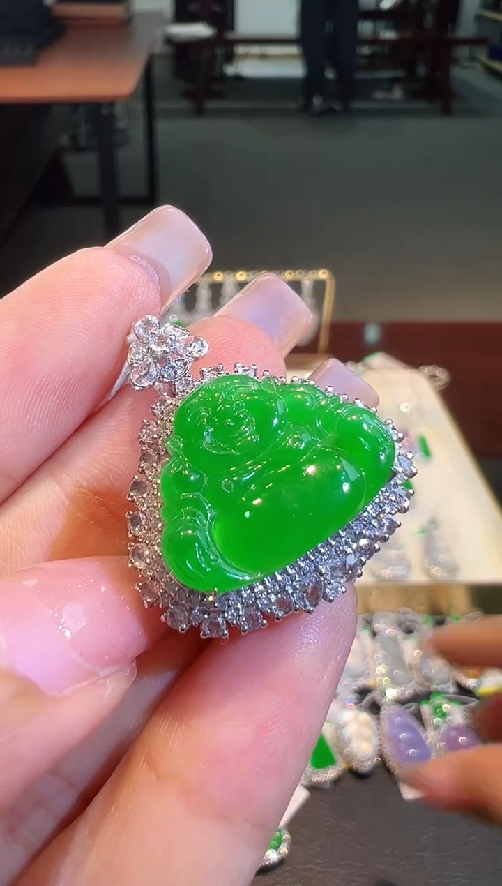 翡翠18K金镶嵌吊坠(不含链)翡翠