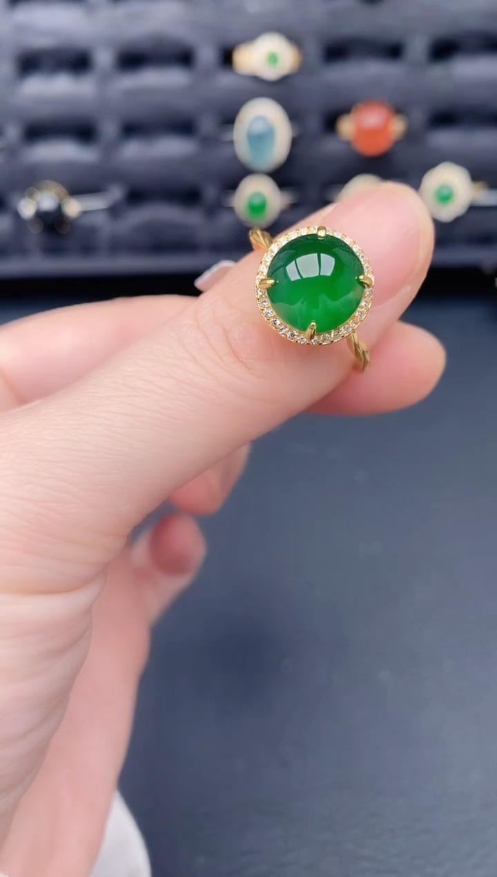银S925镶嵌戒指翡翠天然a货翡翠198