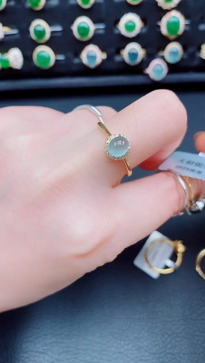 【闪购商品】翡翠戒指银S925镶嵌天然a货翡翠6