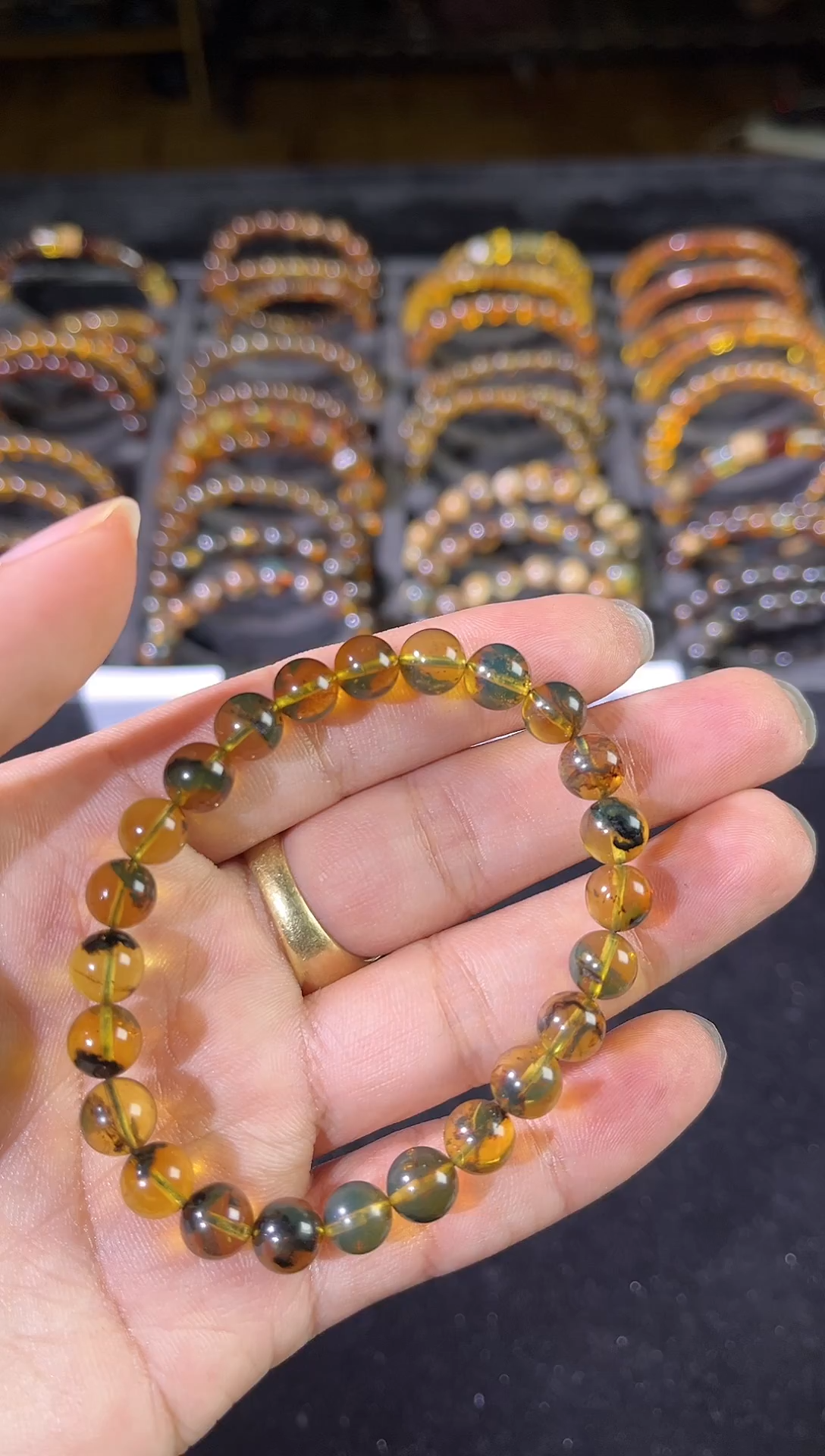 琥珀颈饰未镶嵌7.5mm蓝藻手串