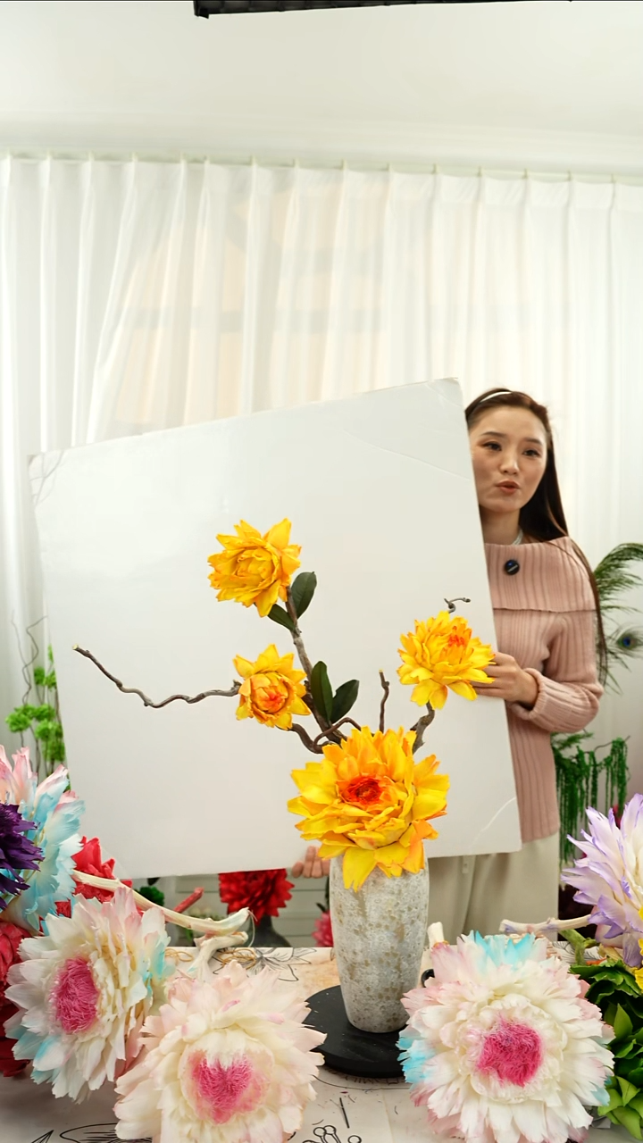 永生花霸王花个头【烈焰橙龙枣枝连花带瓶】A32