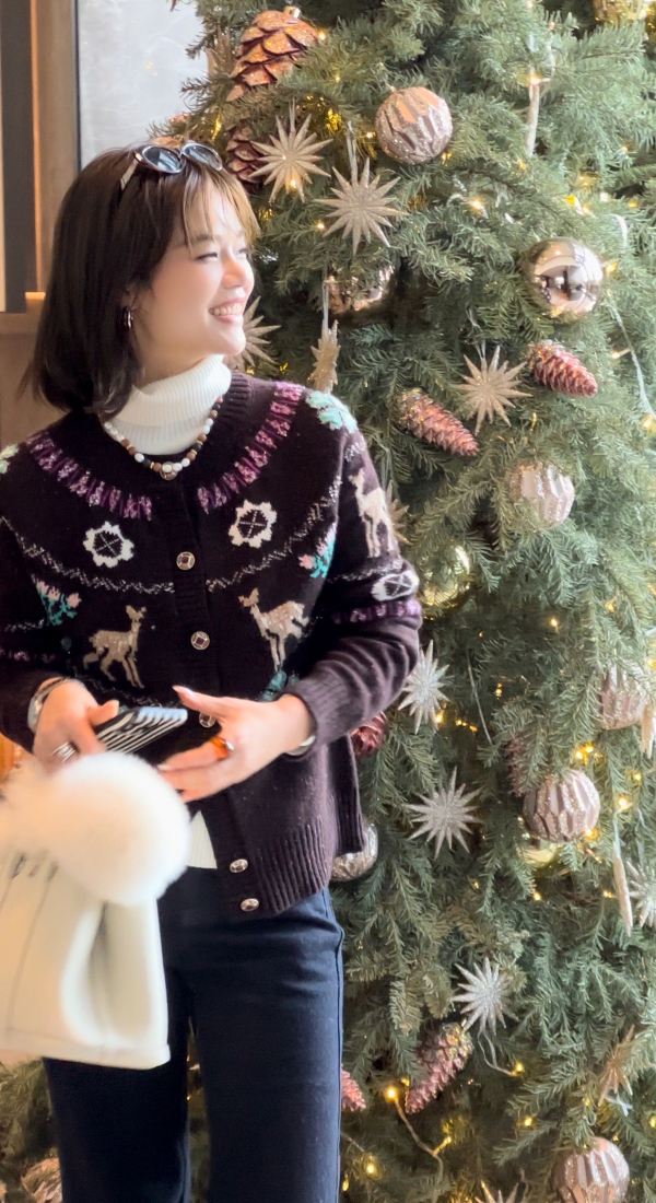 老马Malinlin秋冬厚款滑雪系列 小鹿针织衫毛衣开衫