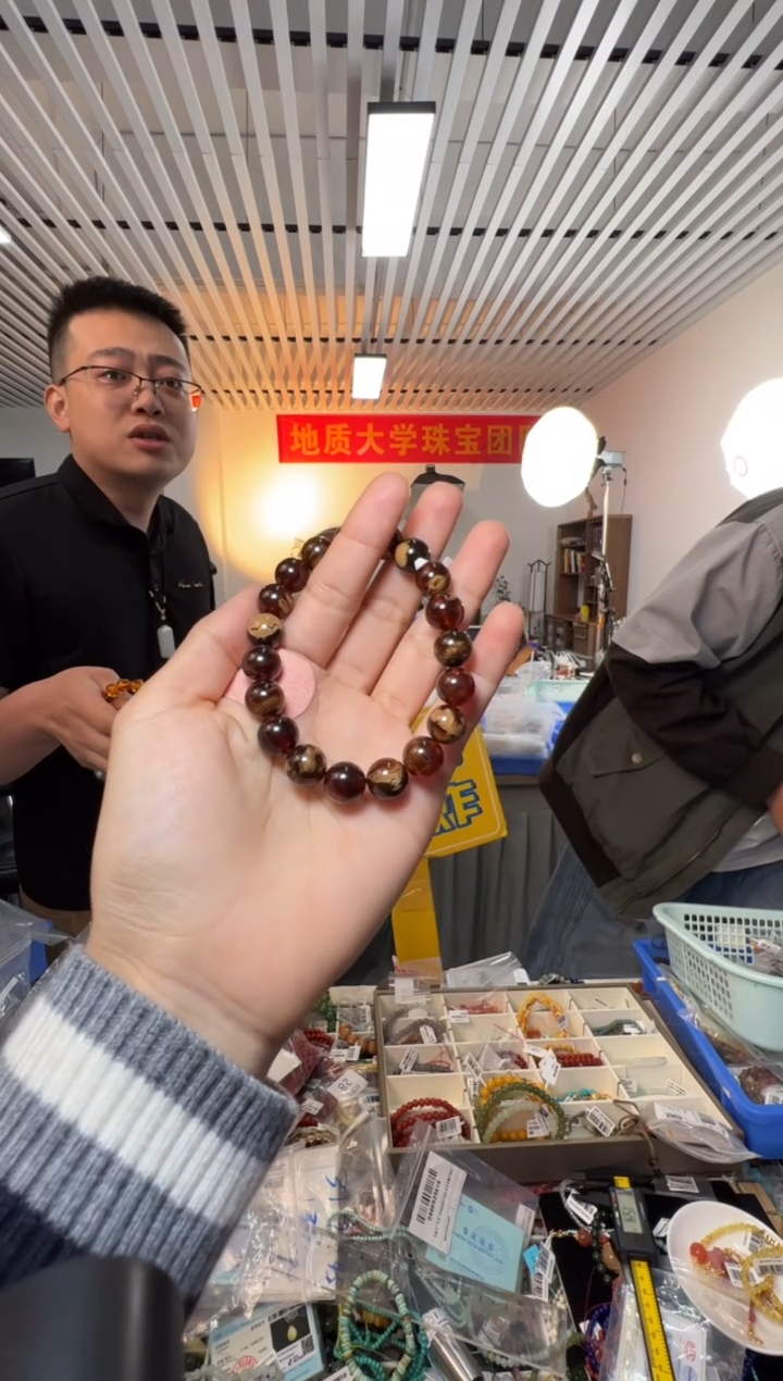 手链琥珀未镶嵌缅甸琥珀溶洞飘花圆珠单圈N50705BII22