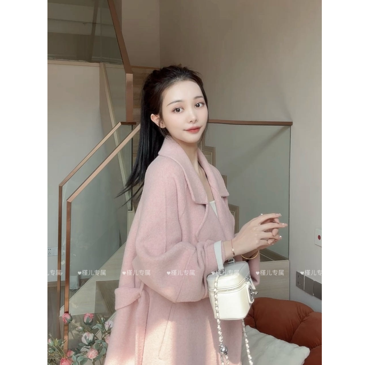 【槿儿专属】 【樱花树下～】早春温柔风粉色外套女宽松羊毛大衣西西里