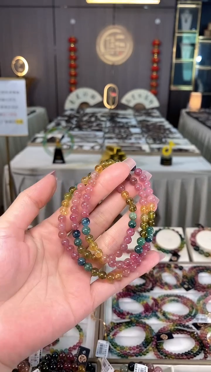 未镶嵌透体老矿碧玺彩虹三圈手串5mm+碧玺多样性发一条hon