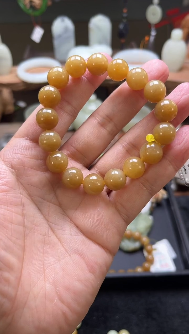 【闪购商品】和田玉手串未镶嵌卡12若羌糖黄 全糖 圆珠9003405