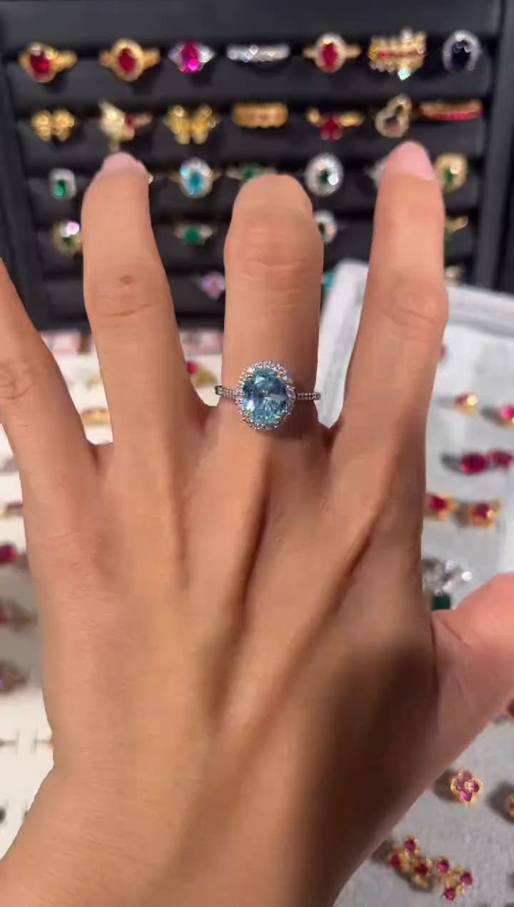 【闪购商品】海蓝宝石戒圈银S925镶嵌6213123