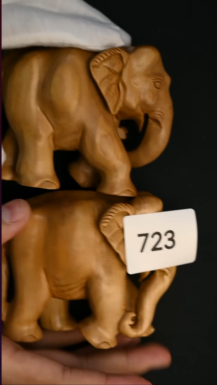 檀香木其他工艺品实心大象一对-6号723