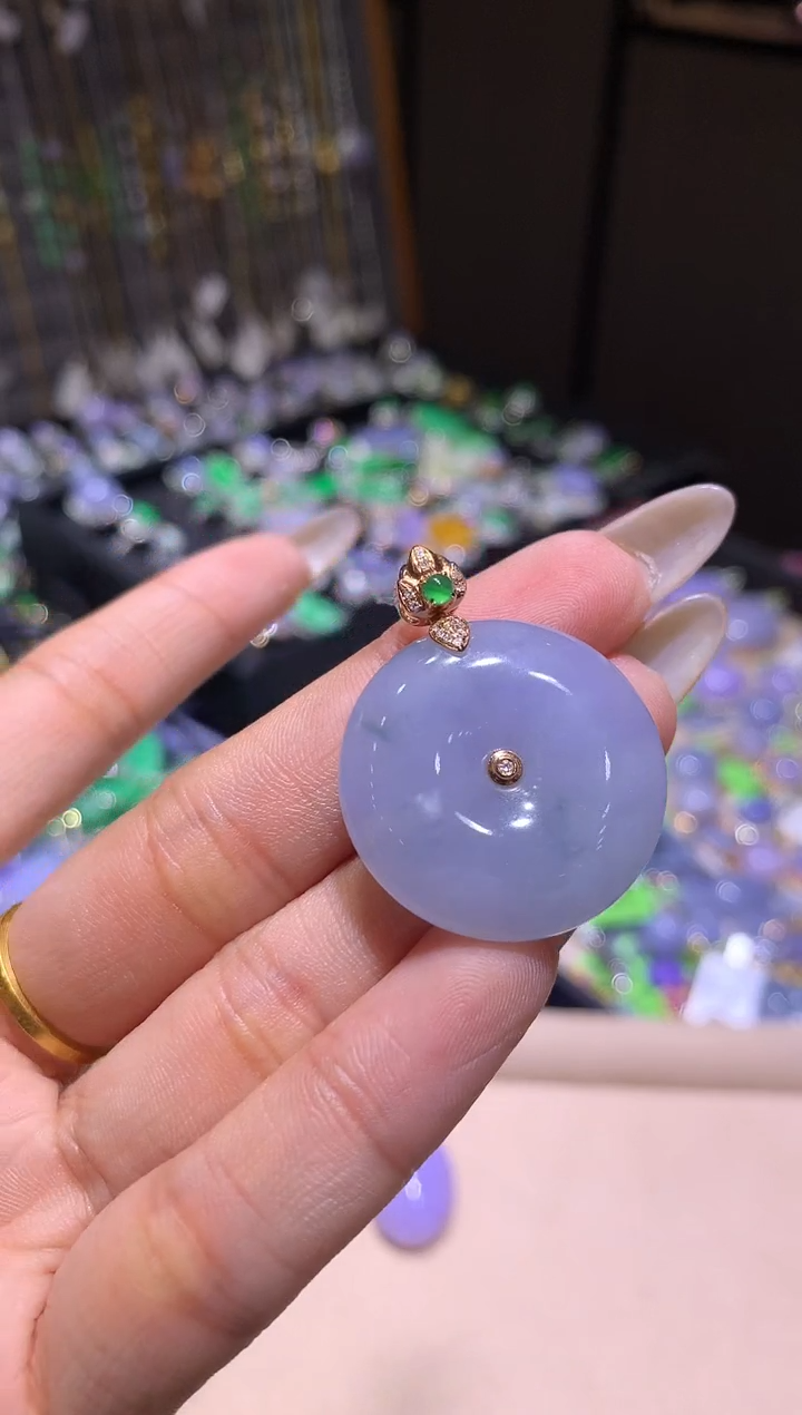 【闪购商品】翡翠吊坠(不含链)18K金镶嵌扣子
