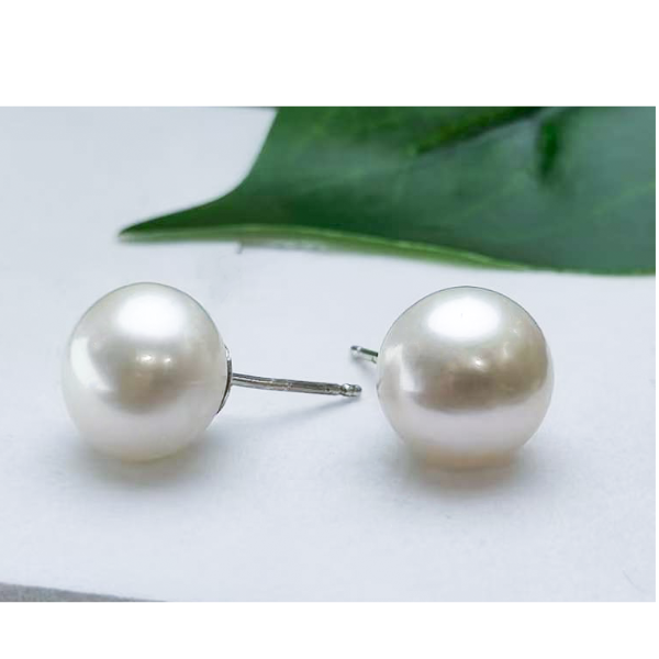 11-12mm左右天然淡水珍珠耳钉S925银针时尚气质白色简约复古简约