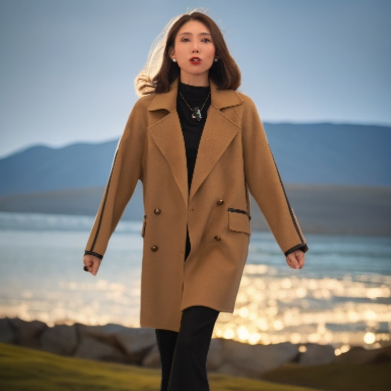 (编码05号)中长款毛呢外套简约双面风衣呢大衣气质女士女装百搭