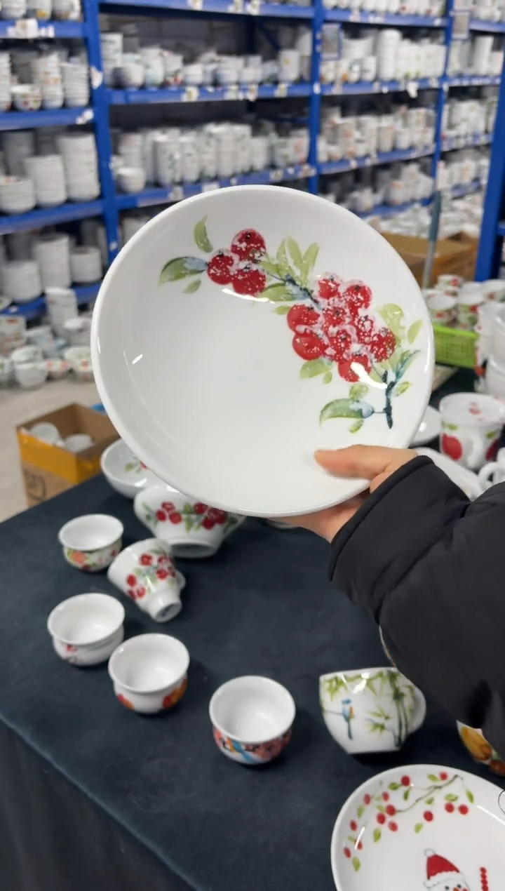 景德镇高温陶瓷食品级手绘釉中彩-圆深盘