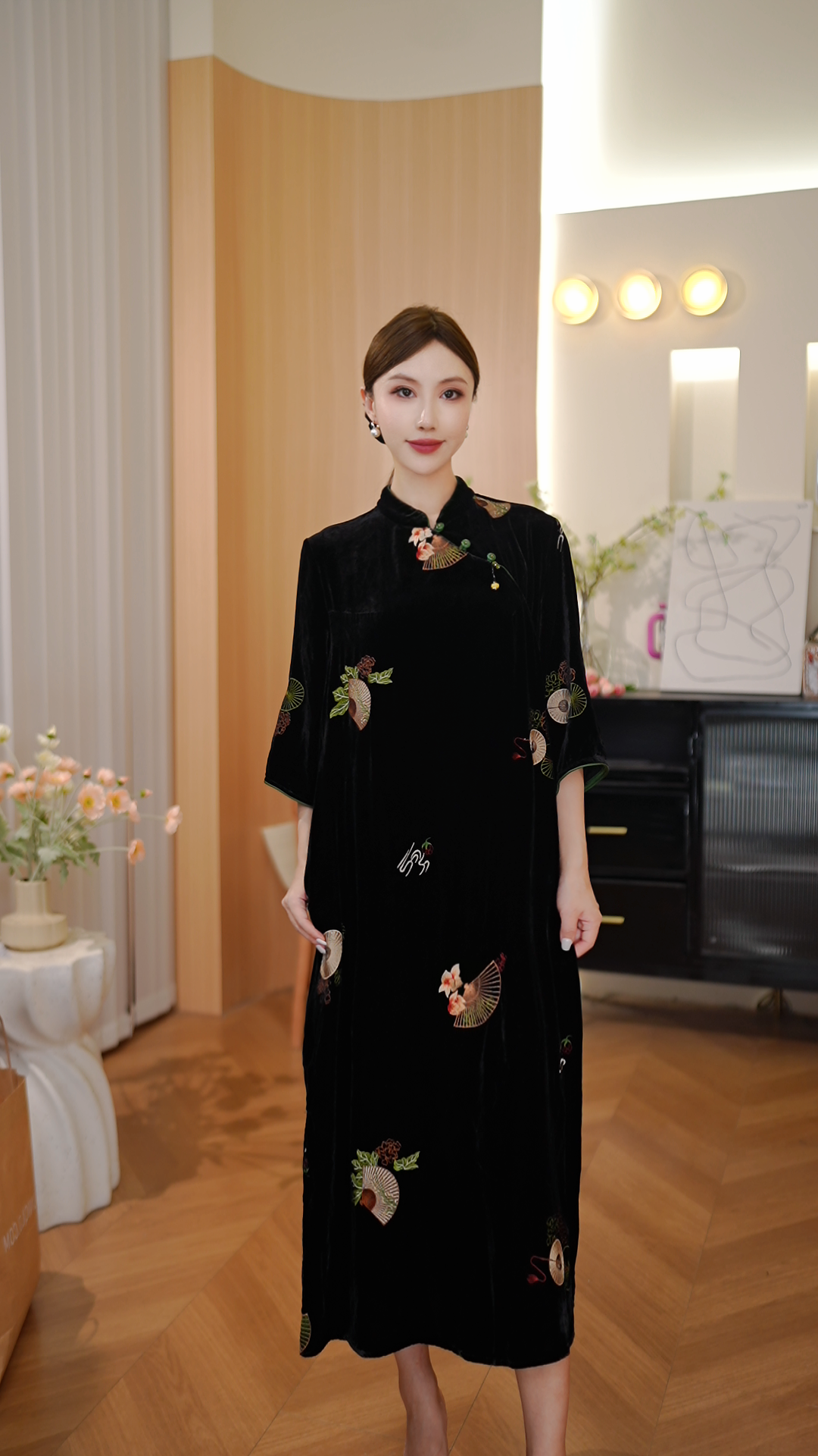 【DuShang】团团圆圆事事如意25年新款桑蚕丝丝绒旗袍连衣裙DS1679