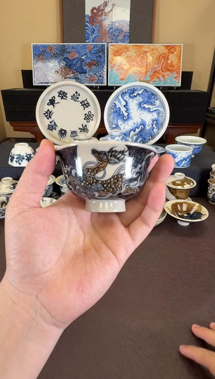 二号釉得鹿梦鱼压手杯