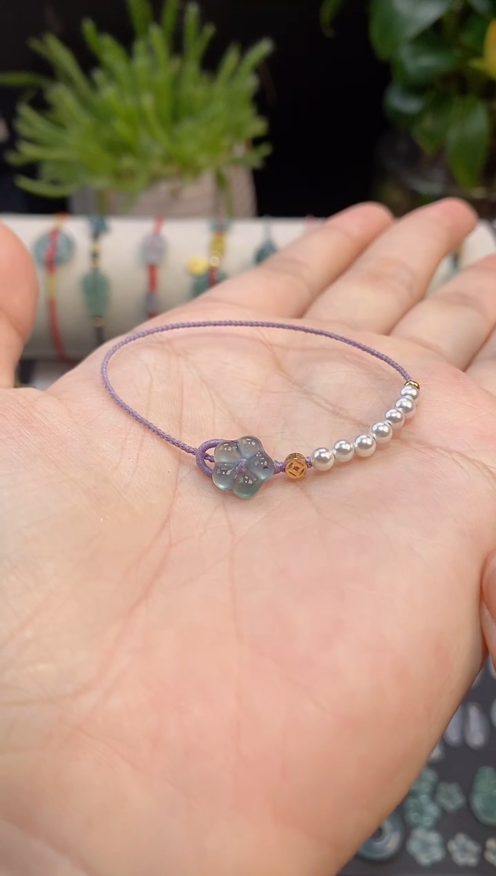 翡翠散珠翡翠小花手绳