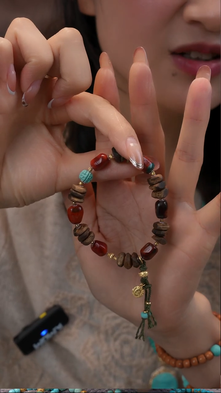 银S925镀金镶嵌手链南红玛瑙1111