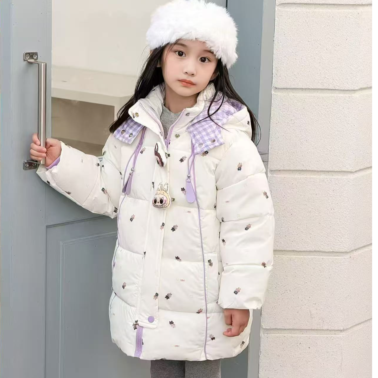 卡通风百搭甜美卡通动漫连帽棉服宝宝冬季韩版印花女童